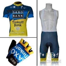 Equipación ciclismo Corta Saxo Bank+Guantes STOCK