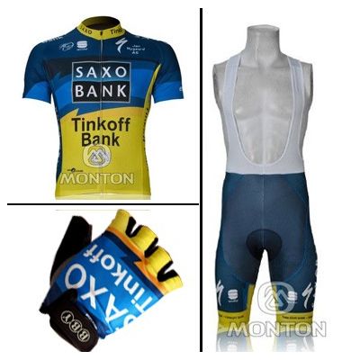 Equipación ciclismo Corta Saxo Bank+Guantes STOCK